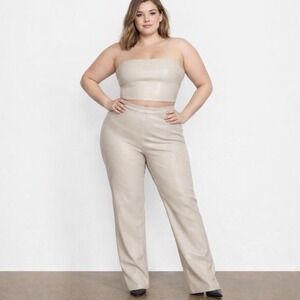 SKIMS Faux Leather Set Tube Top + Boot Cut‎ Pants Shell 3X
